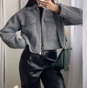 Women's Spring And Autumn Solid Color Utility Pocket Long Sleeve Cropped Jacket